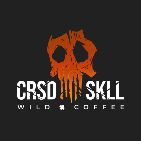 Ilustración de Cursed Skull Wild Coffee Logo Concepto sobre fondo oscuro Vector EPS10 - Imagen libre de derechos