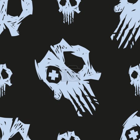 Illustration for Cursed skull seamless pattern, black and gray colors. Suitable for fashion industry, branding, halloween background. Vector EPS10 - Royalty Free Image