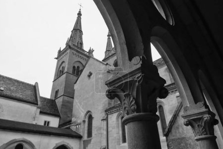 NEUCHATEL, SWITZERLAND: The collegiate church, view from the cloister