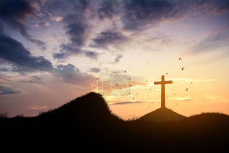 Photo for Calvary hill with silhouettes of the cross. - Royalty Free Image