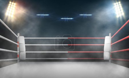 Téléchargez les photos : Anneau de boxe avec éclairage par projecteurs
. - en image libre de droit