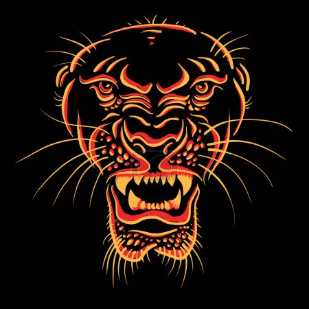 Illustration for The Vector logo lion for tattoo or T-shirt print design or outwear.  Hunting style lions background. This drawing would be nice to make on the black fabric or canvas - Royalty Free Image