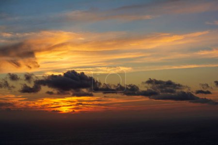 Photo for Dramatic colorful sunset sky with clouds over the sea. Pylos, Greece. - Royalty Free Image
