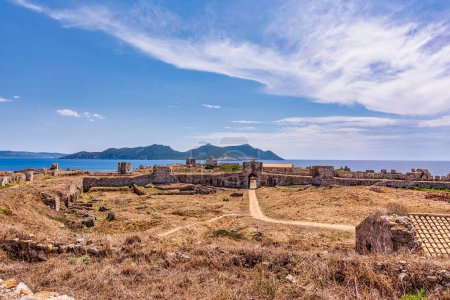 Photo for Panoramic view of Methoni Castle. The castle is a medieval fortification in the port town of Methoni, Messinia Peloponnese, Greece. - Royalty Free Image