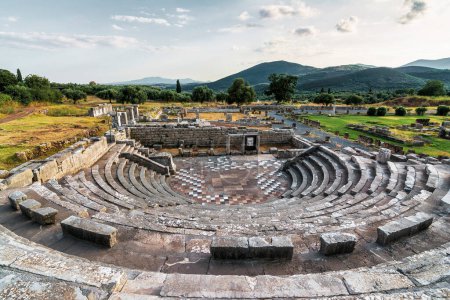 Photo for Theater-like construction in Ancient Messene, Messinia Prefecture, Peloponnese, Greece. Ancient Messini was founded in 371 BC after the Theban general Epaminondas defeated Sparta at the Battle of Leuctra, freeing the Messinians from almost 350 years - Royalty Free Image