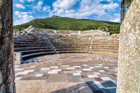 Photo for Theater-like construction in Ancient Messene, Messinia Prefecture, Peloponnese, Greece. Ancient Messini was founded in 371 BC after the Theban general Epaminondas defeated Sparta at the Battle of Leuctra, freeing the Messinians from almost 350 years - Royalty Free Image