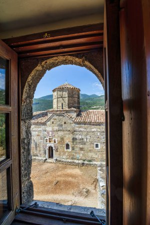 Photo for Kardamili old town, Messenia, Greece. Old Kardamili is a small collection of abandoned fortified tower-houses clustered around a beautiful 18th century church in Messenia Peloponnese Greece. - Royalty Free Image