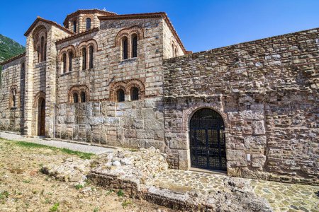 Photo for View of the Stone Greek traditional old Orthodox church in Christianoupoli, Messenia. Greece. This temple was erected towards the end of the 11th century. - Royalty Free Image