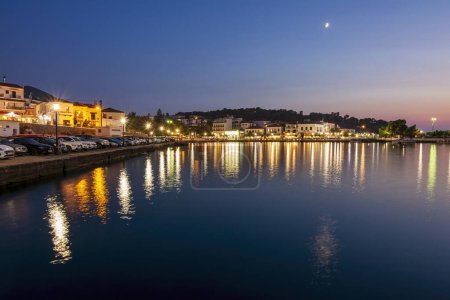 Photo for Panoramic view of the famous coastal town of Pylos. It is one of the most popular tourist destinations in Peloponnese, Greece located in Messenia prefecture. - Royalty Free Image