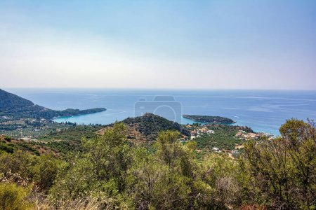 Photo for Panoramic view of Kardamyli town, a coastal town built by the Venetians featuring a mix of traditional Greek and Venetian design located in Messinia, Greece. - Royalty Free Image