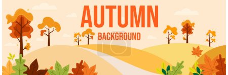 Photo for Autumn background design vector image. Autumn Scenery in Flat Design. Autumn season maple and oak leaves with greeting text in empty space background - Royalty Free Image