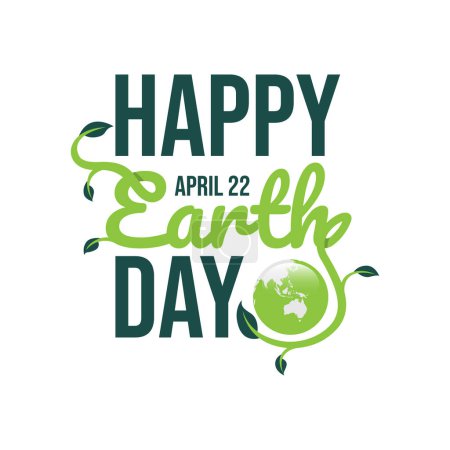 Photo for Happy Earth Day handwritten logo decorated by leaves. Earth Day typography logo. Earth Day enviromental and eco activism vector concept EPS 10 - Royalty Free Image