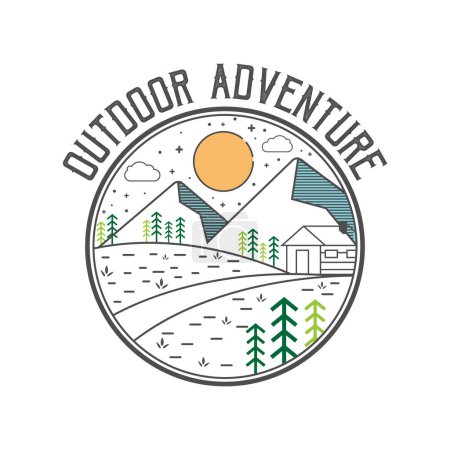 Photo for Minimal line art adventure logo template vector eps 10. Vintage simple logo design. Outdoor adventure line art scene, hiking landscape. Stock vector badge. - Royalty Free Image