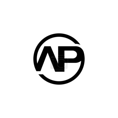 Anfangsbuchstabe ap Kreis einfache kreative Logo-Vektor-Bild. Anfangsbuchstabe AP PA minimalistische Kunst Monogrammform Logo, weiße Farbe auf schwarzem Hintergrund.