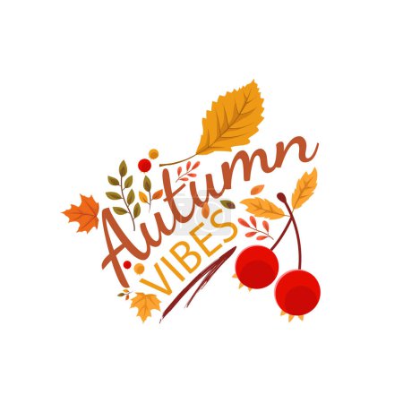 Illustration for Autumn vibes seasonal typography vector design. Autumn typography design made with leaves vector image - Royalty Free Image