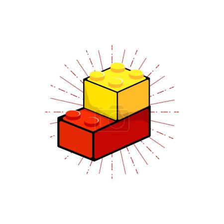 Photo for Lego brick block or piece flat vector color icon for toy apps and websites. Isometric Plastic Building Blocks and Tiles - Royalty Free Image