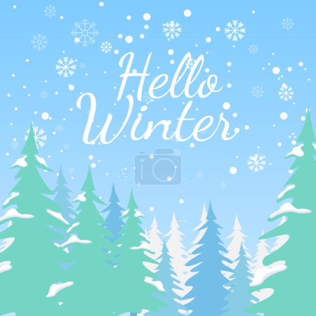 Photo for Hello Winter Title in Snow Background Vector Illustration. Winter postcard card poster invitation template. Vector card design with calligraphy - Royalty Free Image