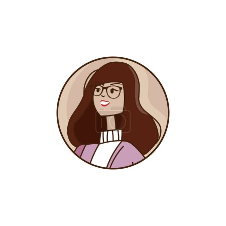 Photo for Face young woman with glasses female character isolatd icon flat Vector. Young woman portrait minimalist beauty woman face icon template. - Royalty Free Image