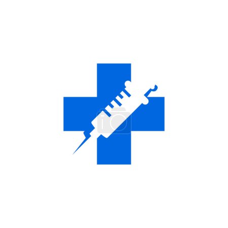 Jeringa médica e imagen de vector cruzado. Logo de la jeringa en el vector cruzado con diseño de estilo de espacio negativo. Diseño de medicina.