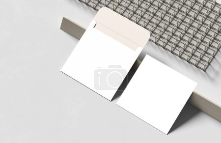 Photo for Square envelope and invitation mock up isolated on white background. 3D illustration. - Royalty Free Image
