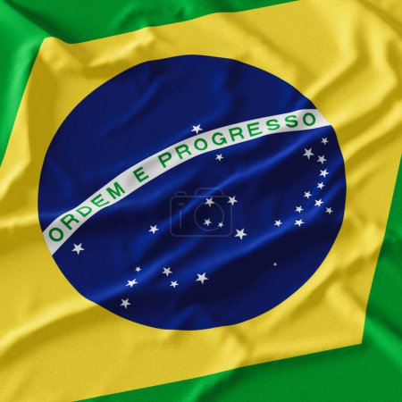 Foto de Bandera de Brasil. Tela texturizada bandera de Brasil aislada sobre fondo blanco. Ilustración 3D - Imagen libre de derechos