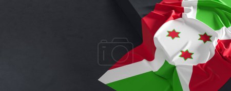 Flag of Burundi. Fabric textured Burundi flag isolated on dark background. 3D illustration