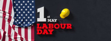 Labour day background design with American flag isolated on dark background. 1st May Labour day background. 3D illustration