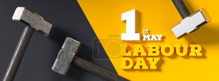Diseño de fondo del día del trabajo con martillos aislados sobre fondo oscuro. 1 mayo Antecedentes del Día del Trabajo. Ilustración 3D