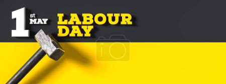 Arbeitstag Hintergrunddesign mit Hämmern isoliert auf dunklem Hintergrund. Hintergrund des 1. Mai zum Tag der Arbeit. 3D-Illustration