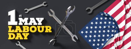 Labour day background design with American flag isolated on dark background. 1st May Labour day background. 3D illustration