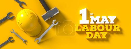 Diseño del fondo del día del trabajo con llaves aisladas sobre fondo amarillo. 1 mayo Antecedentes del Día del Trabajo. Ilustración 3D