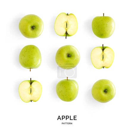 Nahtloses Muster mit grünen Äpfeln. Früchte abstrakten Hintergrund. Apple auf weißem Hintergrund.