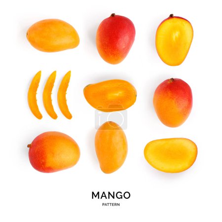 Foto de Patrón sin costuras con mango. Fondo abstracto tropical. Mango sobre fondo blanco. - Imagen libre de derechos