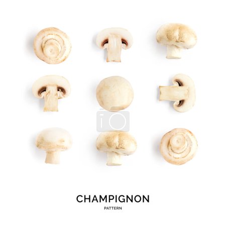 Téléchargez les photos : Modèle sans couture avec champignon champignon champignon. Légumes fond abstrait. Champignon sur fond blanc. - en image libre de droit
