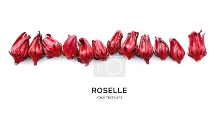 Roselle on white background. Flat lay. Food concept. Abstract background.