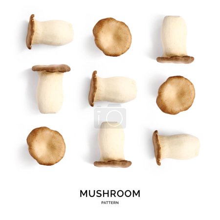 Photo for Seamless pattern with king trumpet mushroom on the white background. - Royalty Free Image