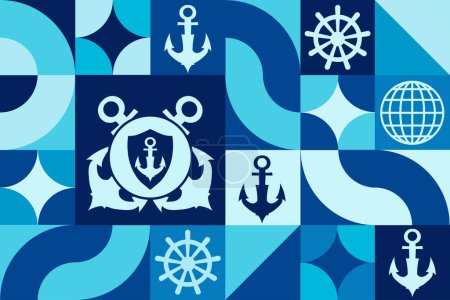 Illustration for National Maritime Day. Seamless geometric pattern. Template for background, banner, card, poster. Vector EPS10 illustration - Royalty Free Image