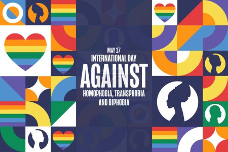 Día Internacional contra la Homofobia, la Transfobia y la Bifobia. 17 de mayo. Concepto de vacaciones. Plantilla para fondo, banner, tarjeta, póster con inscripción de texto. Ilustración del vector EPS10