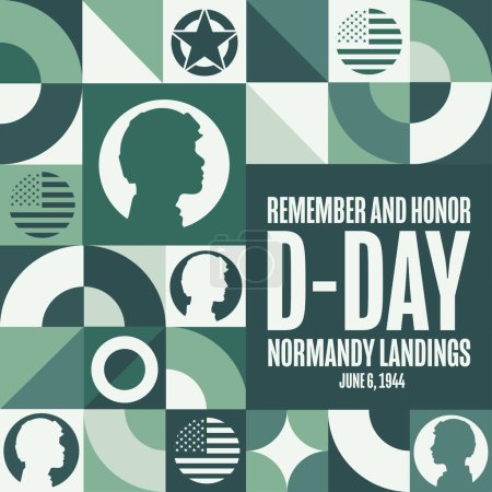 D-Day. Landung in der Normandie. Erinnern und ehren. 6. Juni 1944. Ferienkonzept. Vorlage für Hintergrund, Banner, Karte, Plakat mit Textinschrift. Vektor EPS10 Abbildung