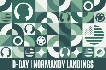 Día D. Normandía Landings. Recuerda y Honra. 6 de junio de 1944. Concepto de vacaciones. Plantilla para fondo, banner, tarjeta, póster con inscripción de texto. Ilustración del vector EPS10