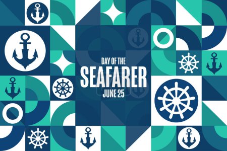Day of the Seafarer. June 25. Holiday concept. Template for background, banner, card, poster with text inscription. Vector EPS10 illustration