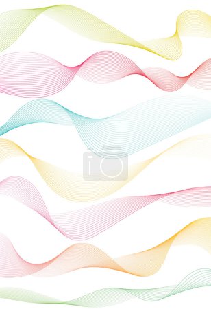 Ilustración de Abstract colorful wave element for design. Digital frequency track equalizer. Stylized line art background.Vector illustration.Wave with lines created using blend tool.Curved wavy line,smooth stripe - Imagen libre de derechos