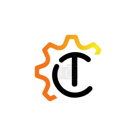 Tech gear logo on letter LT template tech gear on LT letter initial tech gear sign concept