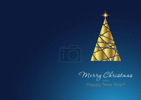 Téléchargez les illustrations : Arbre de luxe doré avec une étoile dans le ciel pour Joyeux Noël et Bonne Année carte de vœux DIN A6 - en licence libre de droit