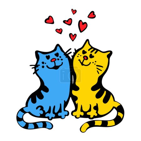 Illustration for Pair of cute Ukrainian cats look at each other with  loving look on the day of love - Royalty Free Image