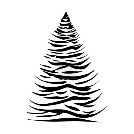 Illustration for Christmas tree in black ink strokes, like doodles on a white background. For designing stylish New Year's business corporate cards or invitations - Royalty Free Image
