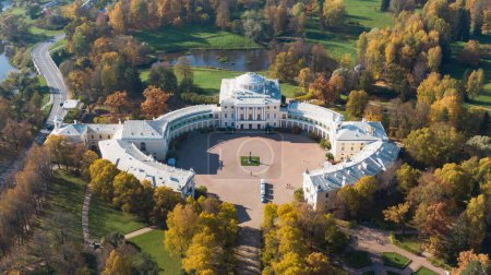 Aerial view of the Pavlovsk Palace in the autumn park in the suburbs of St. Petersburg