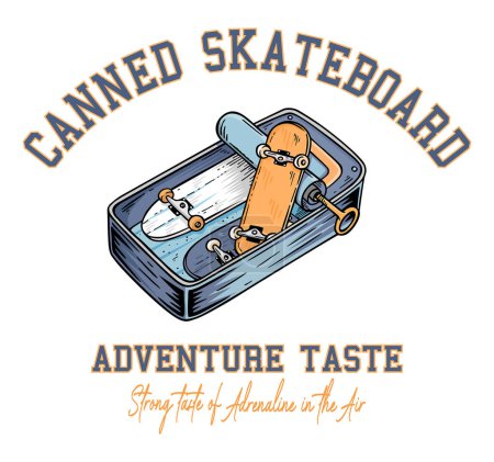 Vector illustration of can of sardines with skateboards inside. Stripped design for printing on t-shirts, posters and etc.