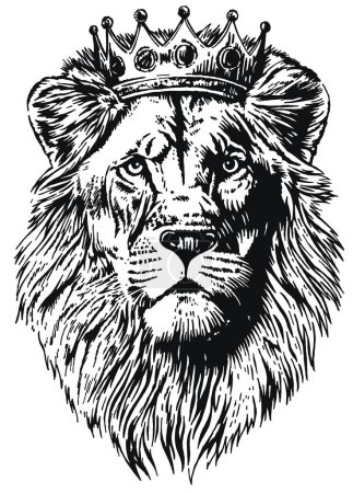 Ilustración de Ilustración vectorial hecha a mano de cara de león con corona real. - Imagen libre de derechos
