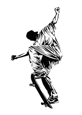 Hand-drawn vector illustration of skateboarder silhouette.